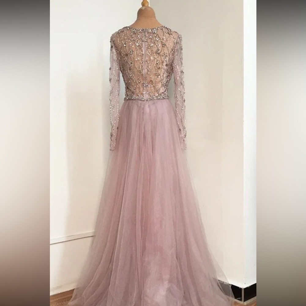 Serene Hill Lavender Embellished Long Sleeve Gown - Picture 2 of 9